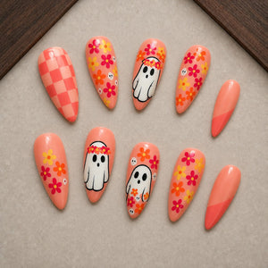 Groovy Ghost Garden Almond Press-On Nails - Aninail