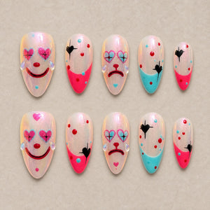 Harlequin Heart Almond Press-On Nails - Aninail