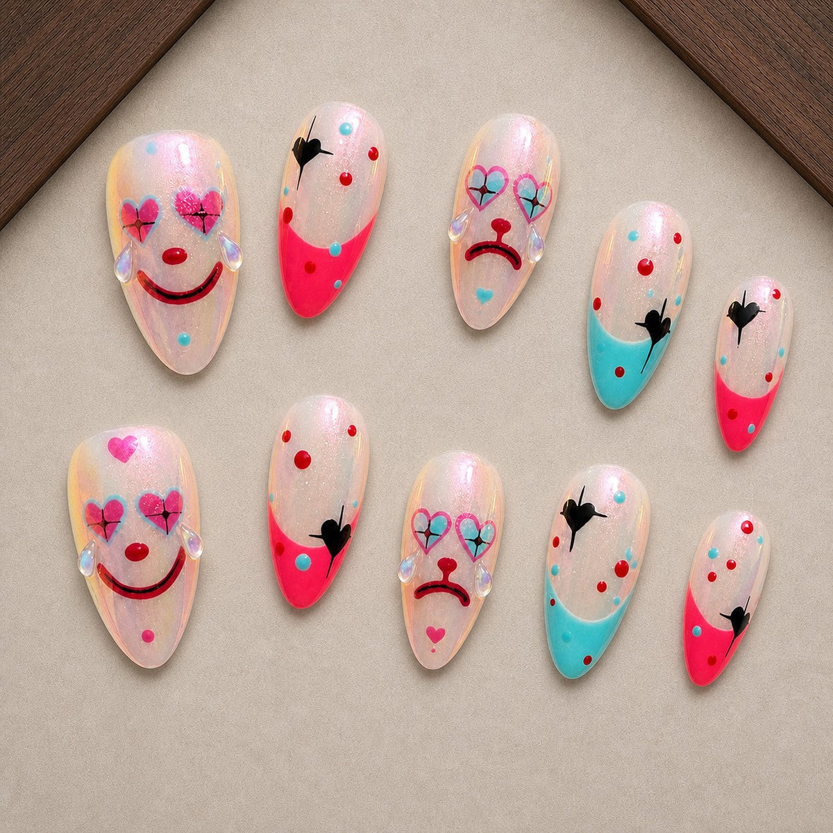 Harlequin Heart Almond Press-On Nails - Aninail