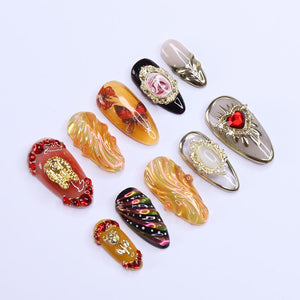 Renaissance Inspried 3D Press On Nails, Royal Theme Fake Nails Art, Unique Design Nails For Holiday Birthday Vacation