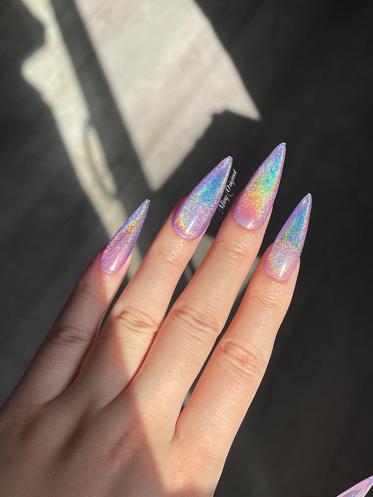 Purple Rainbow Cat Eye Holographic Magnetic Cotton Candy, See Through Sparkly Translucent press on nails, reuse nails, jelly fake nail image 2