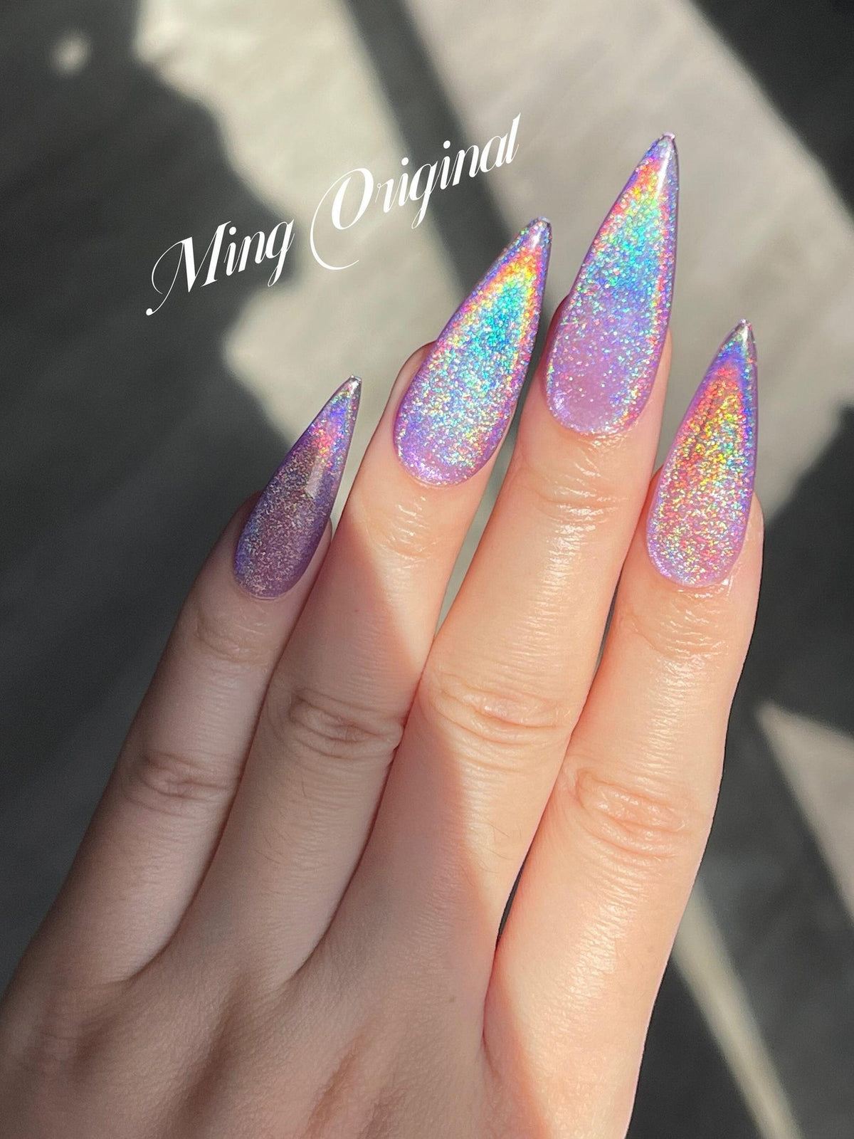 Purple Rainbow Cat Eye Holographic Magnetic Cotton Candy, See Through Sparkly Translucent press on nails, reuse nails, jelly fake nail image 1