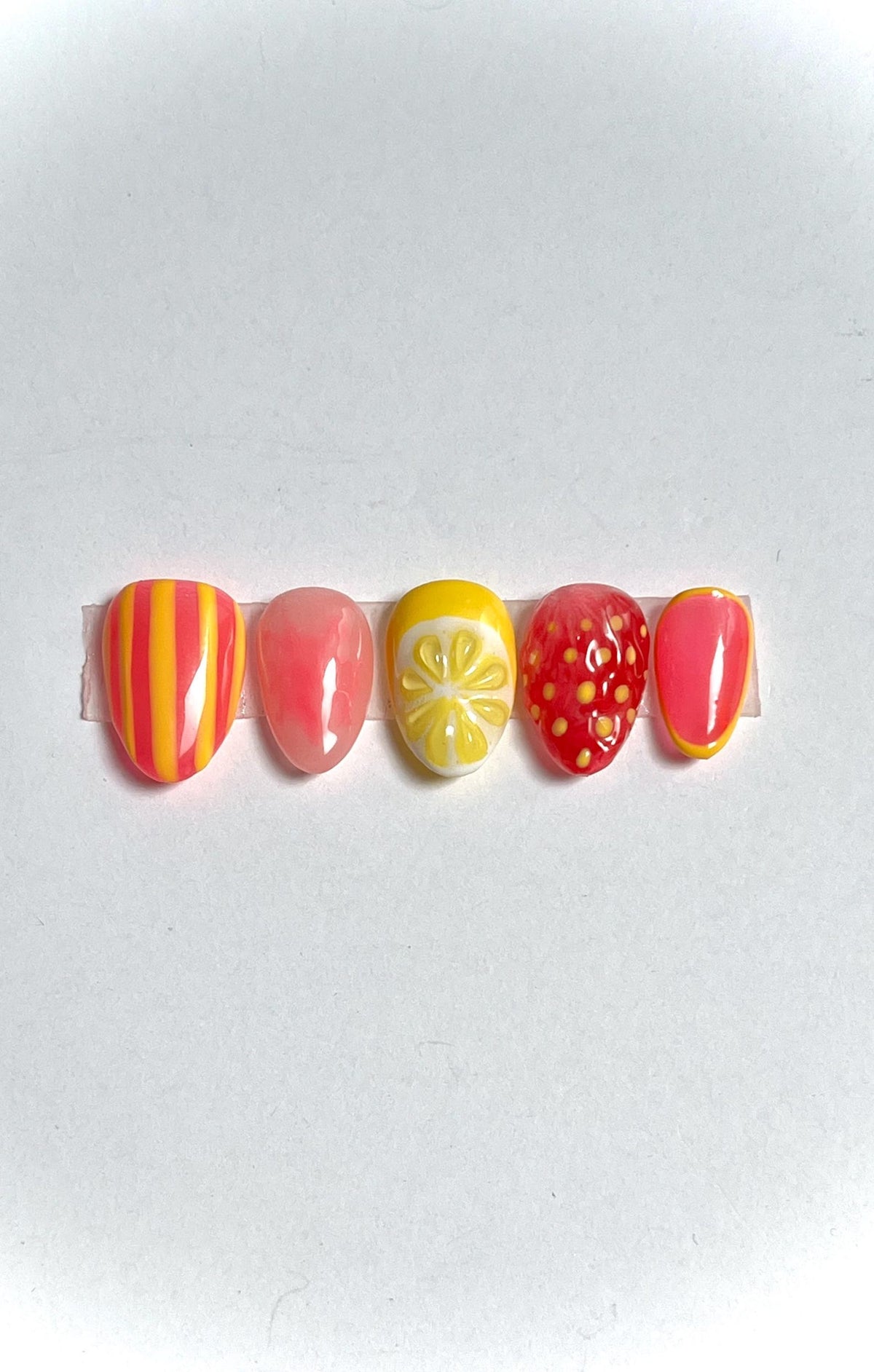 Pink Strawberry Lemonade Gel Press On Nails | Summer Press Ons | XShort to XLong Gel Nails | Fruit Nails | 3D Nail Art 2025