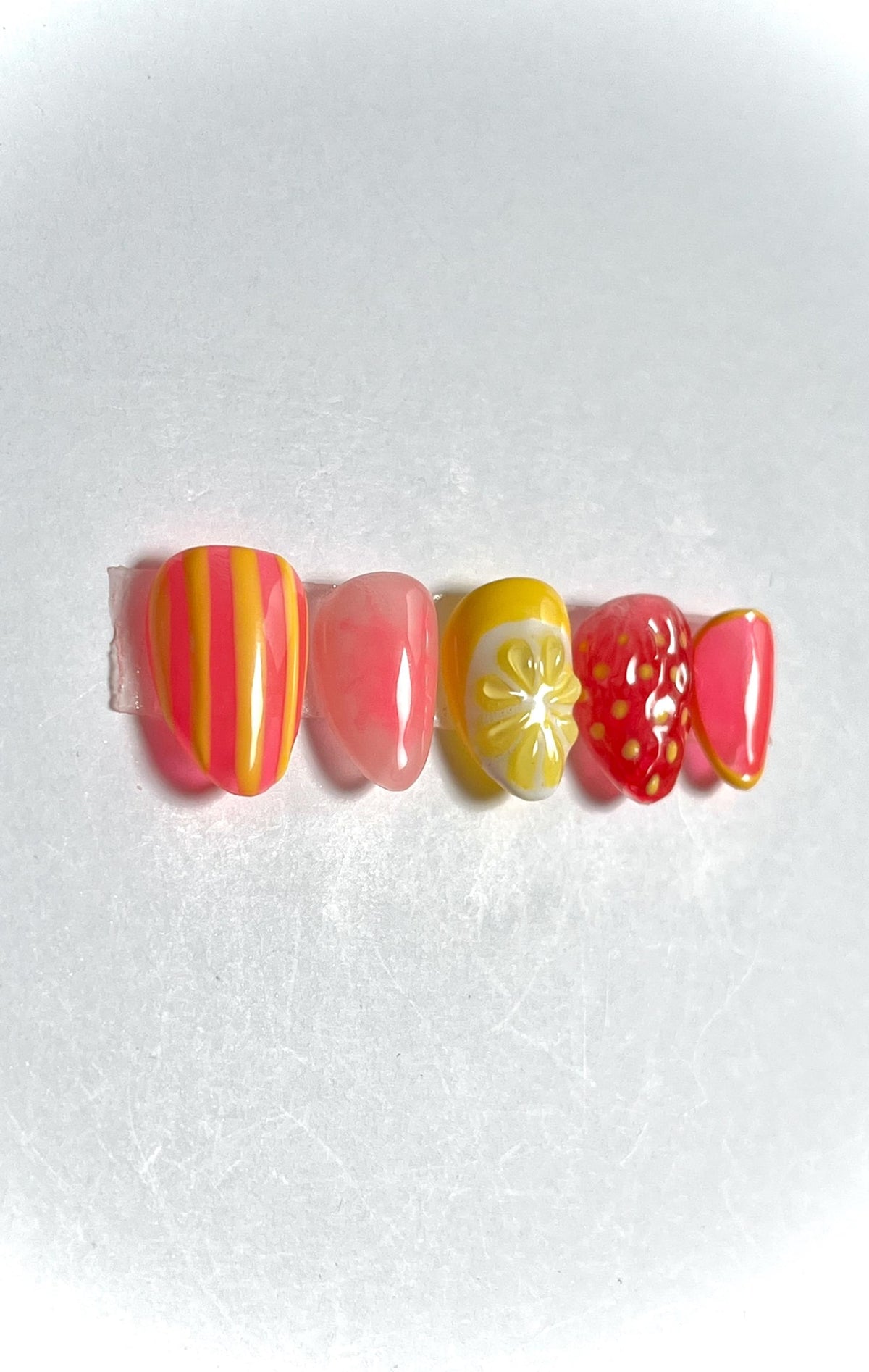 Pink Strawberry Lemonade Gel Press On Nails | Summer Press Ons | XShort to XLong Gel Nails | Fruit Nails | 3D Nail Art 2025