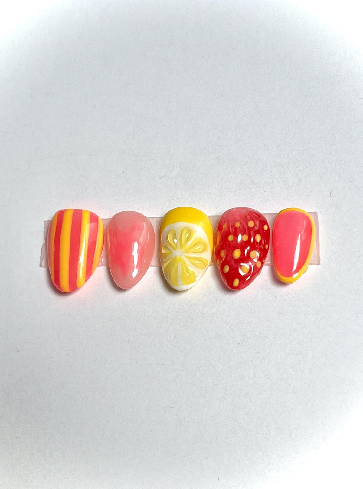 Pink Strawberry Lemonade Gel Press On Nails | Summer Press Ons | XShort to XLong Gel Nails | Fruit Nails | 3D Nail Art 2025
