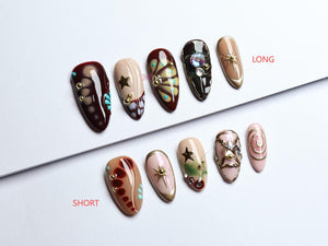 Boho-Inspired Press-On Nails/Gothic nails /Hand painted Fake Nails/luxury press on nails/y2k nails/abstract nails/Birthday Nails#272 image 2