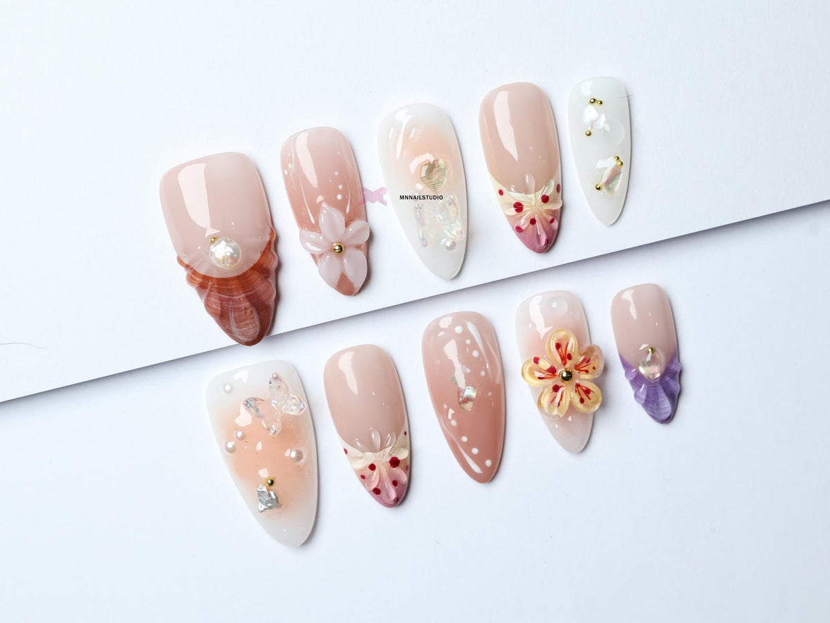 3D Floral Press On Nails /kawaii nails/gyaru nails/jelly nails/y2k nails/abstract nails/Floral Nails#267 image 1