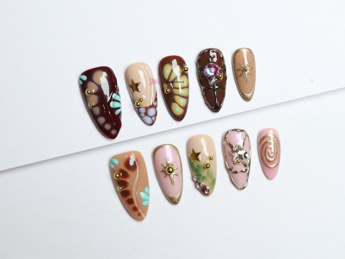 Boho-Inspired Press-On Nails/Gothic nails /Hand painted Fake Nails/luxury press on nails/y2k nails/abstract nails/Birthday Nails#272 image 1