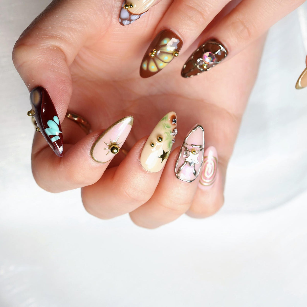 Boho-Inspired Press-On Nails/Gothic nails /Hand painted Fake Nails/luxury press on nails/y2k nails/abstract nails/Birthday Nails#272 image 4