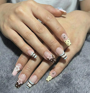 Handmade Star Polka Dot Press On Nails, Almond French Tips image 3