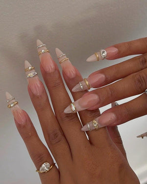 gold chrome 3d bangle Press-On Nails | Hand-Painted Custom Nails | Reusable Nail Set image 1