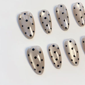 Black polka dot nails/press on nails long almond nails/Elegant nails/Glittery Gray Cat Eye Nails/Daily nails/Birthday nails/Custom nails image 3