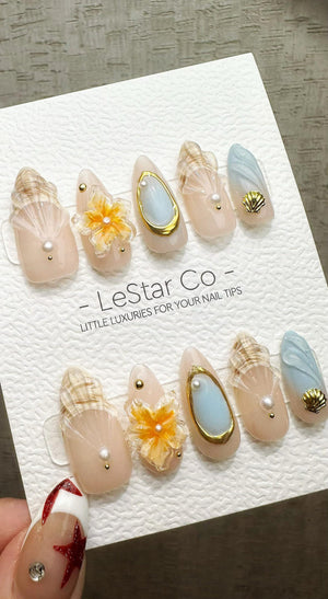 Timed Offer 4 For 3) Handmade Press On Coastal Chic Gel Acrylic Nails image 1