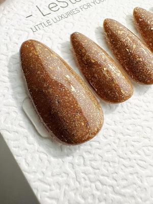 Handmade Cosmic Latte Brown Cat Eye Press On Nails – Reusable Gel Manicure image 1