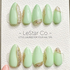 Timed Offer 4 For 3) Handmade Press On Crystal Mint False Gel Acrylic Nails image 4