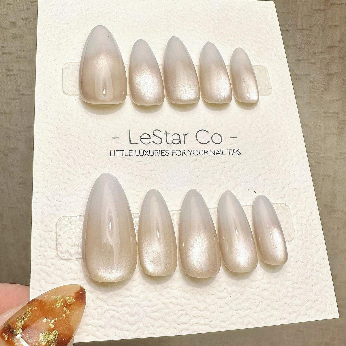 Timed Offer 4 For 3) Handmade Press On Champagne Cat Eye Gel Acrylic Nails image 5