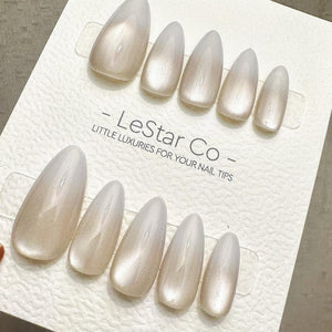 Timed Offer 4 For 3) Handmade Press On Champagne Cat Eye Gel Acrylic Nails image 3