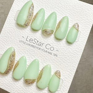 Timed Offer 4 For 3) Handmade Press On Crystal Mint False Gel Acrylic Nails image 5