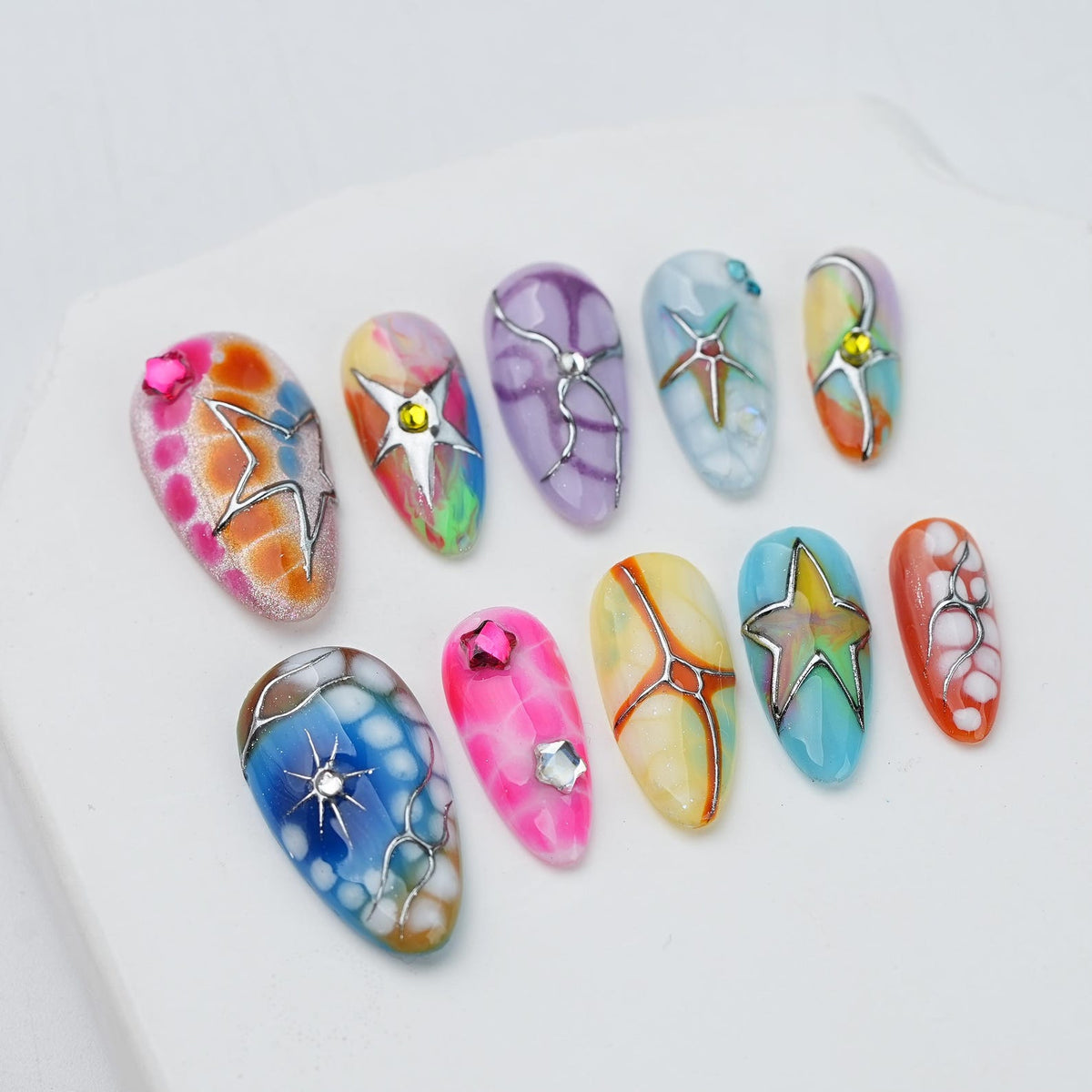 Colorful Y2K Press On Nails, Retro Bubble Art Manicure, Handmade Design image 7