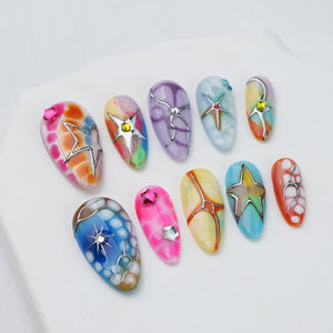 Colorful Y2K Press On Nails, Retro Bubble Art Manicure, Handmade Design image 7