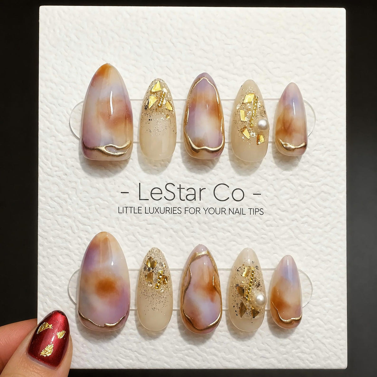 Handmade Rose Quartz Swirl Press On Nails – Reusable Gel Acrylic Manicure image 1