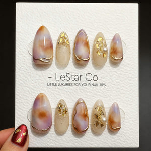 Handmade Rose Quartz Swirl Press On Nails – Reusable Gel Acrylic Manicure image 1
