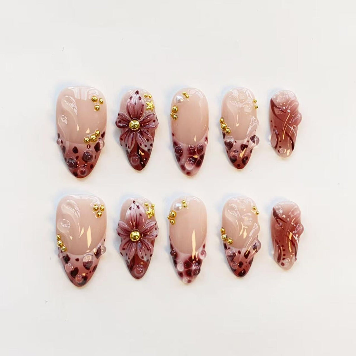 Blooming Burgundy Floral Nails Press On Nails Long Almond Nails/Leopard Nails/Custom Nails/Birthday Nails/3D Flower Nails/3D Gel Nails image 1