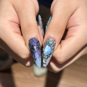Spider Web Press On Nails with Dark Fantasy Chrome | 3D Metallic Gothic Nails | Alt Fashion Statemen