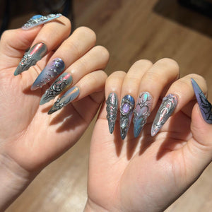 Spider Web Press On Nails with Dark Fantasy Chrome | 3D Metallic Gothic Nails | Alt Fashion Statemen