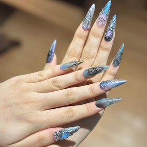 Spider Web Press On Nails with Dark Fantasy Chrome | 3D Metallic Gothic Nails | Alt Fashion Statemen