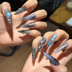 Spider Web Press On Nails with Dark Fantasy Chrome | 3D Metallic Gothic Nails | Alt Fashion Statemen
