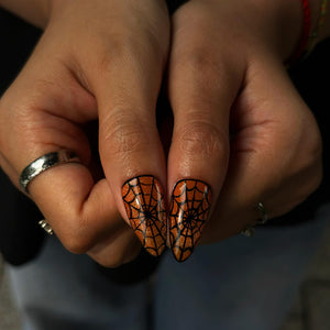 Halloween Press On Nails with Cute Ghost | Black Orange Bat Nail Art | Handmade Spooky Nails for Halloween Party