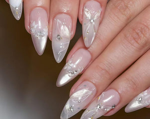 Dreamy White Shinning nails, Custom Hand paint Acrylic nails , 3D Press On Nail, Pink Nails ,Press On Nails Short,Almond Nails ,French Nails
