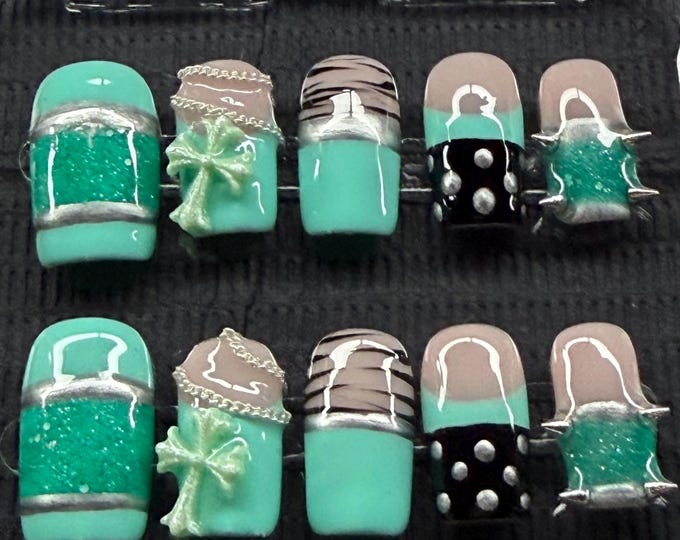 Turquoise Eclipse Handmade Gel Press On Nails