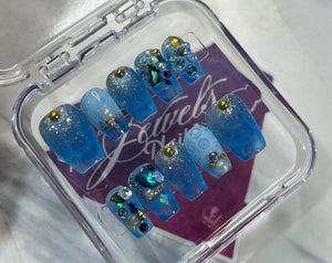 READY to SHIP | Size Medium (1,6,5,7,9) | Shape #8 coffin | March Pisces | reusable | Jewels Nails