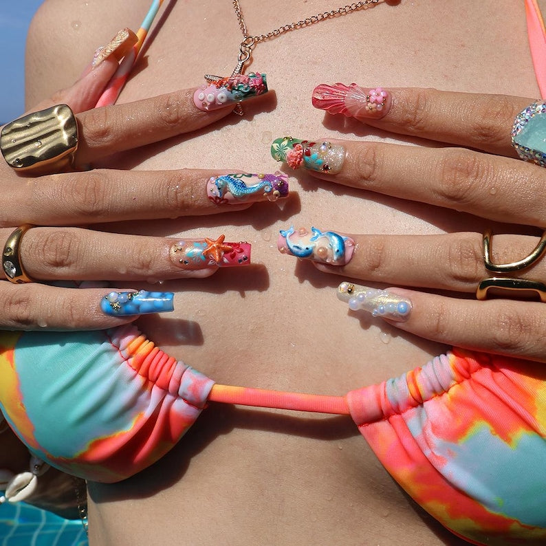 Sunny Coastal Escape Press On Nails