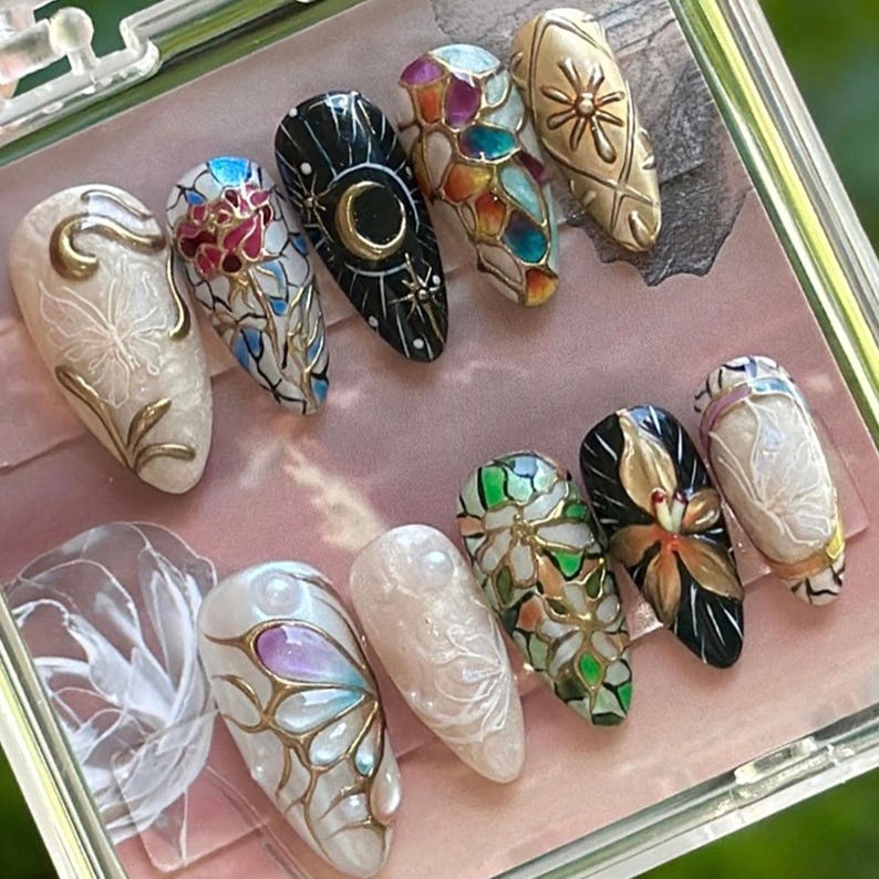 Ethereal Stained Glass Butterfly Fantasy Press On Nails