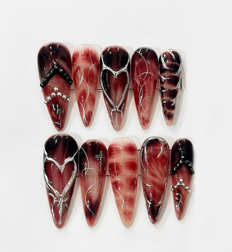 Dark Red Silver Gothic Spooky Heart