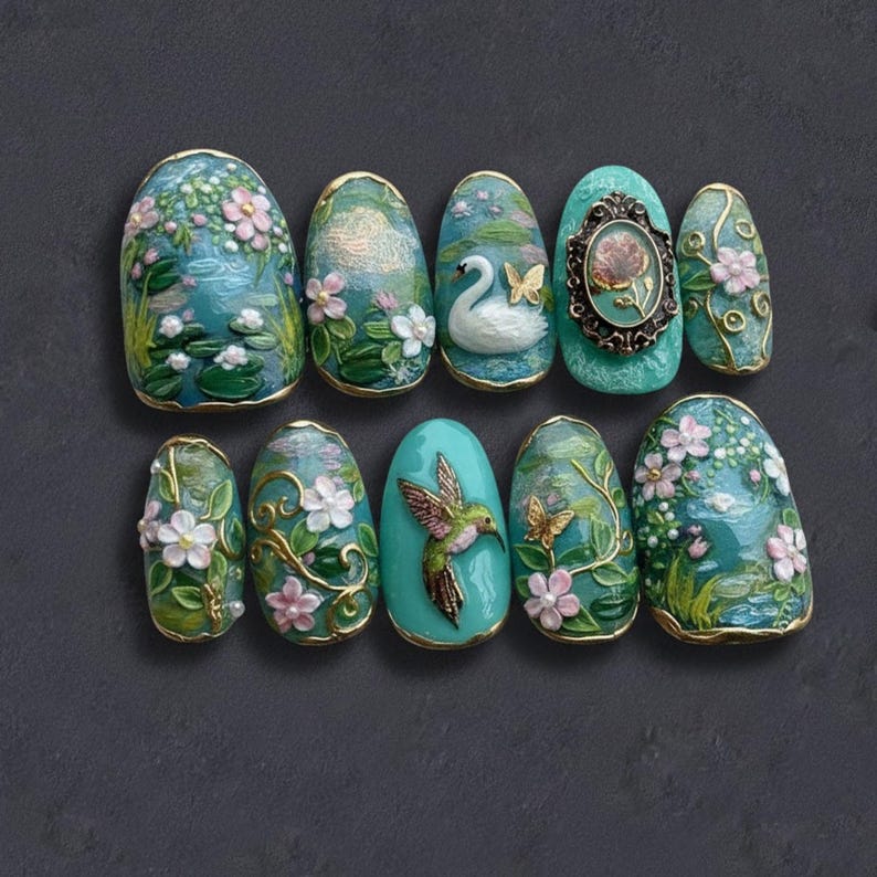 Serene Impressionist Garden Luxury Press On Nails