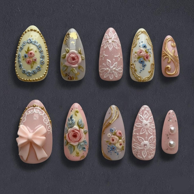 Romantic Vintage Garden Elegance Press On Nails