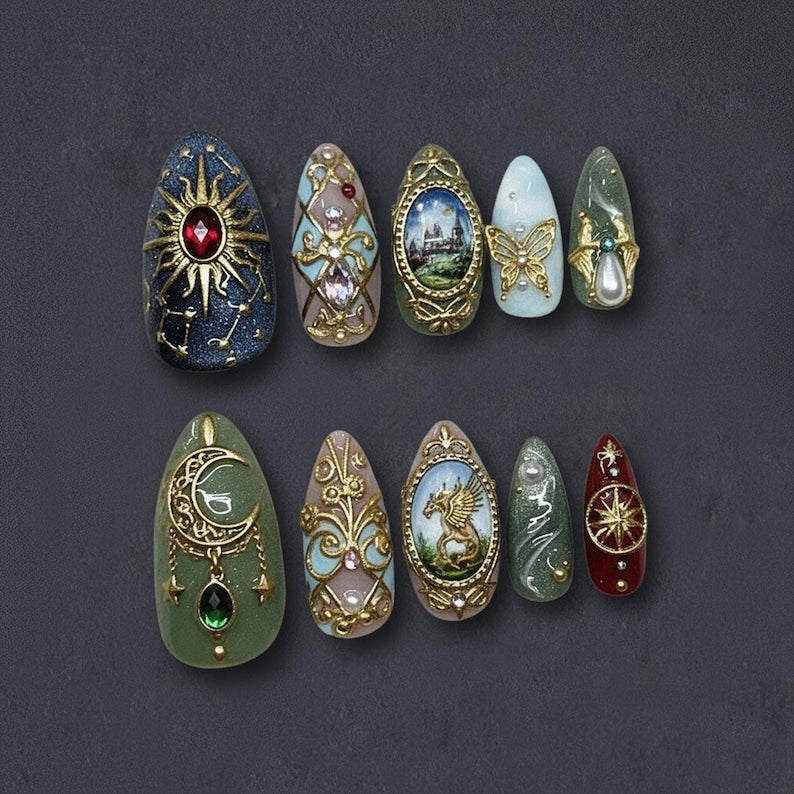 Regal Dark Academia Witchy Fantasy Press On Nails