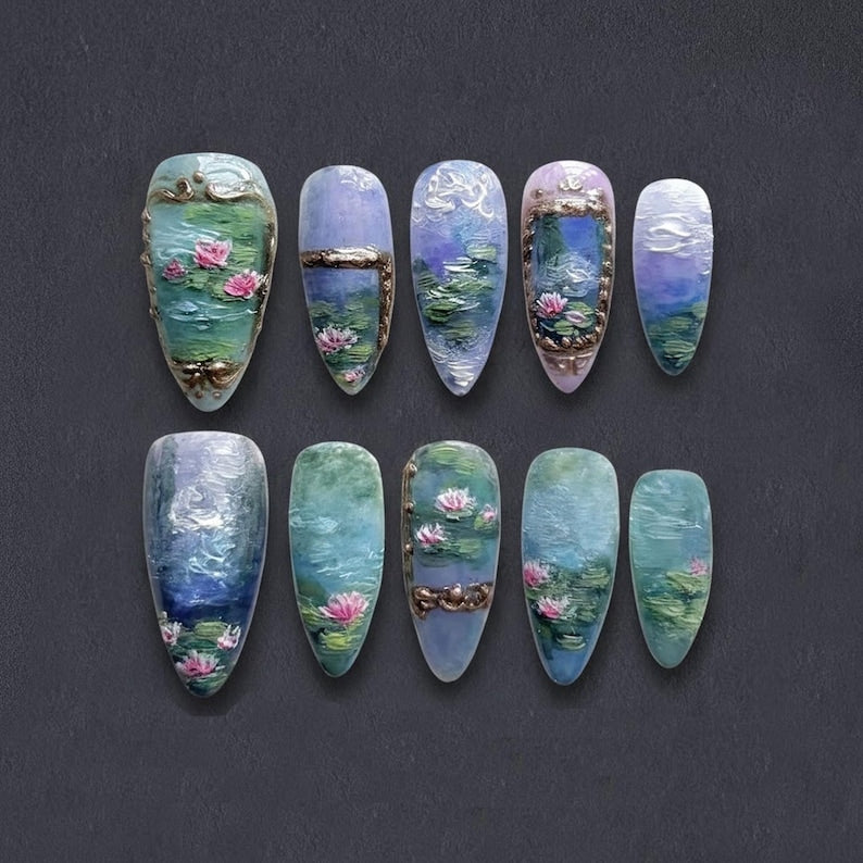 Dreamy Impressionist Pond Art Press On Nails