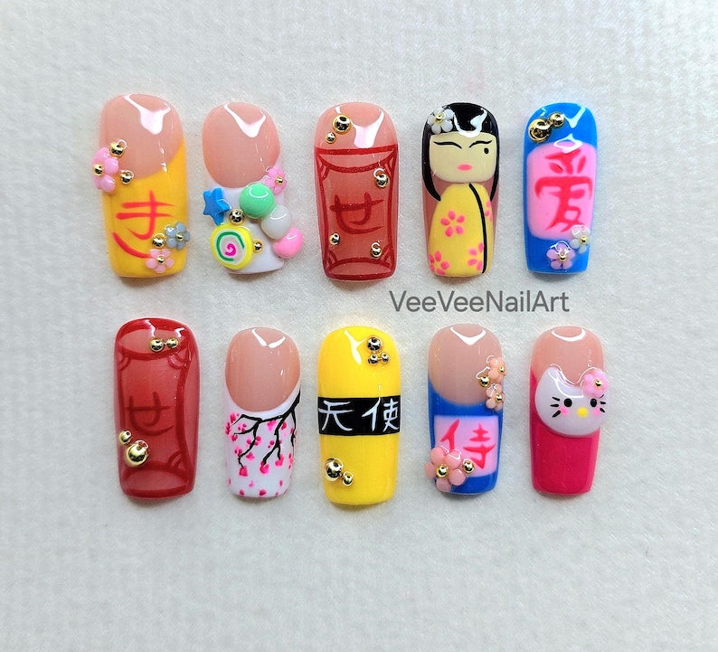 Lucky Calligraphy Minimalist Press On Nails