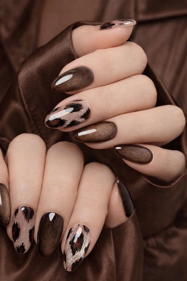 Golden Nature Bloom Press On Nails