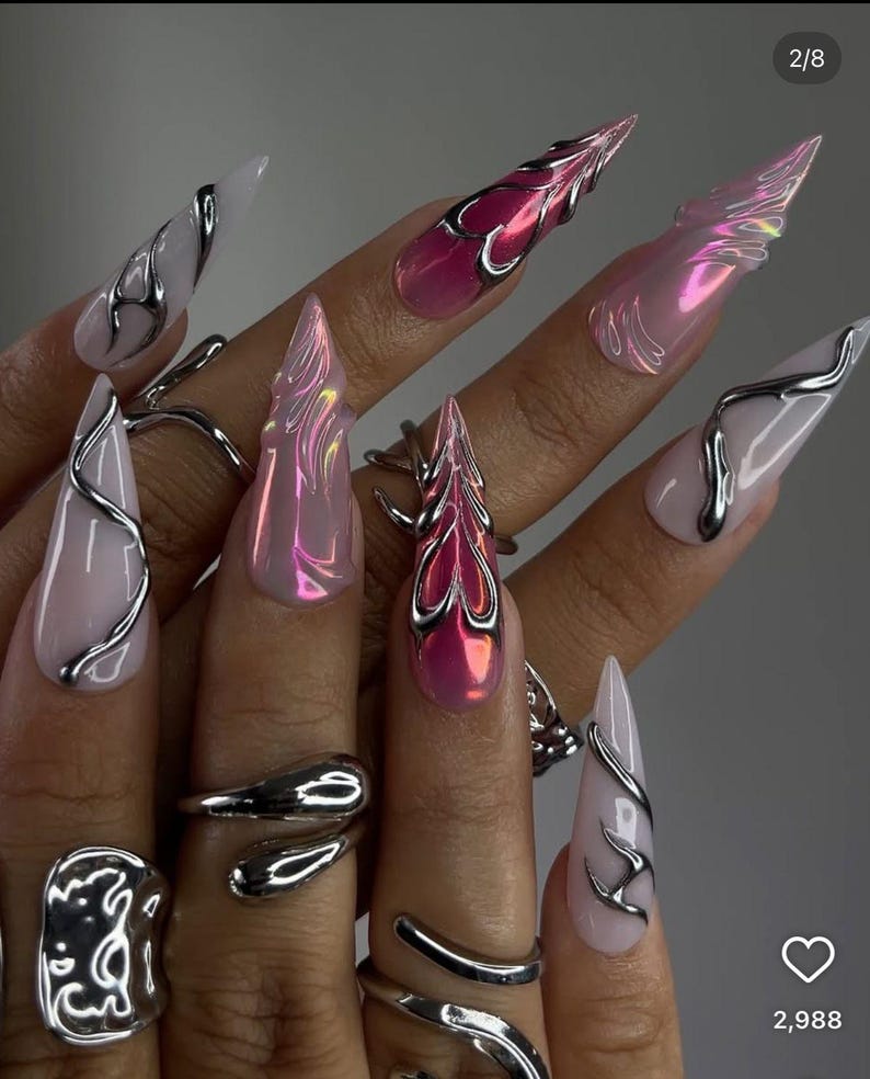 Pink Chrome Futuristic Press On Nails