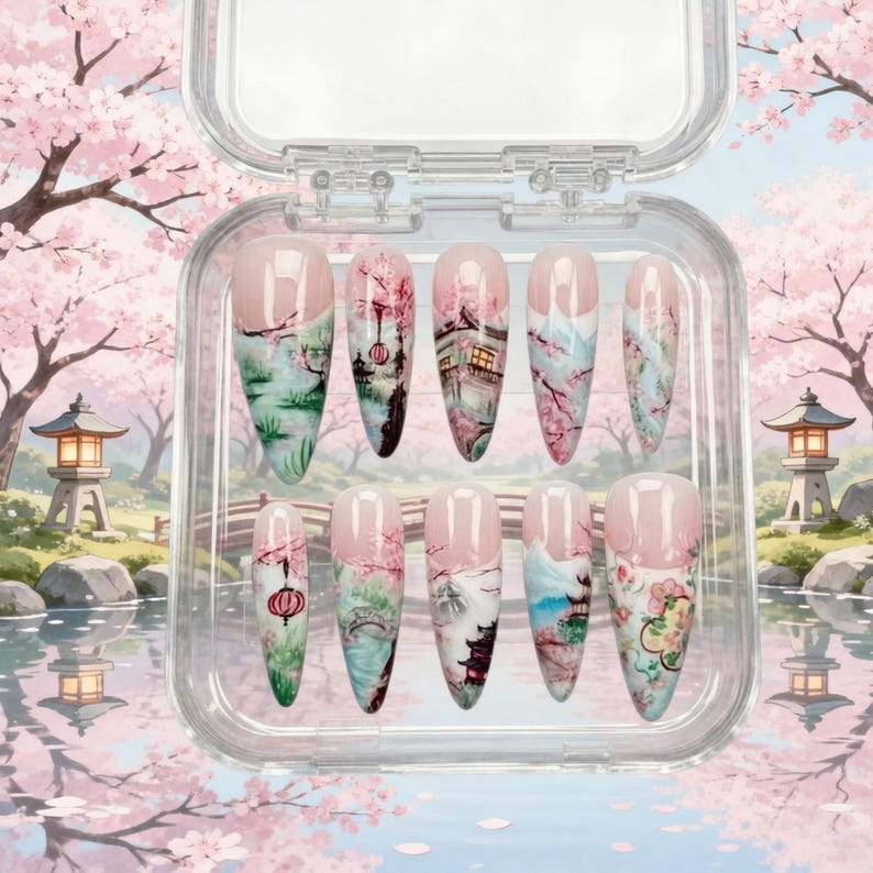 Serene Garden Landscape Press On Nails