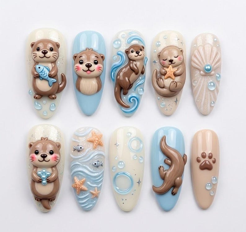 Cute Coastal Friends Press On Nails