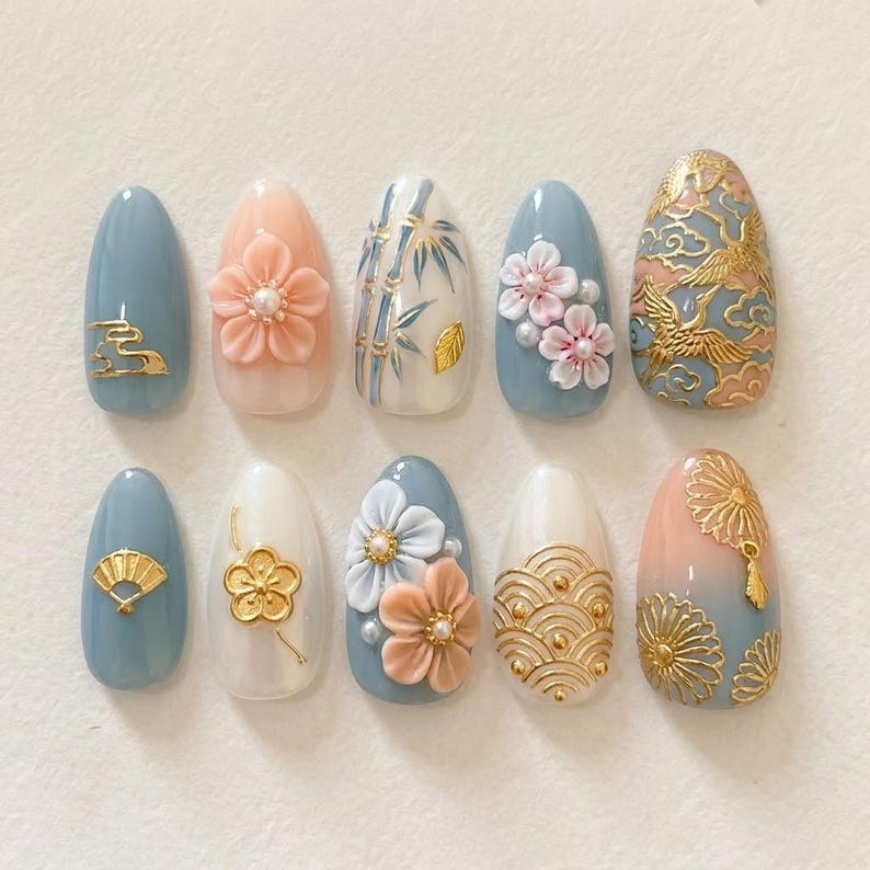 Elegant Botanical Blossom Press On Nails