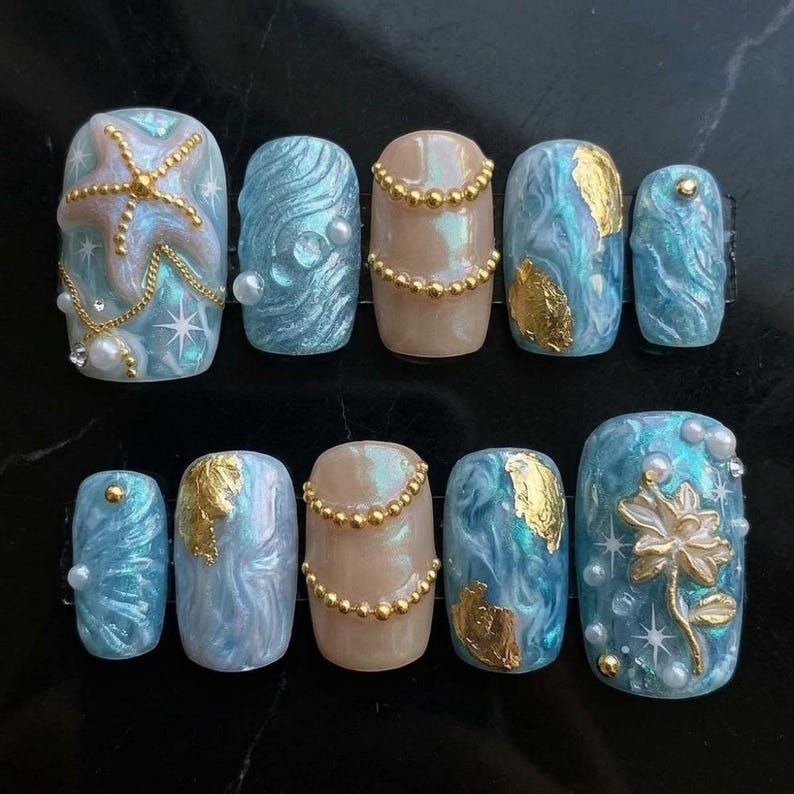 Coastal Starfish Fantasy Press On Toenails