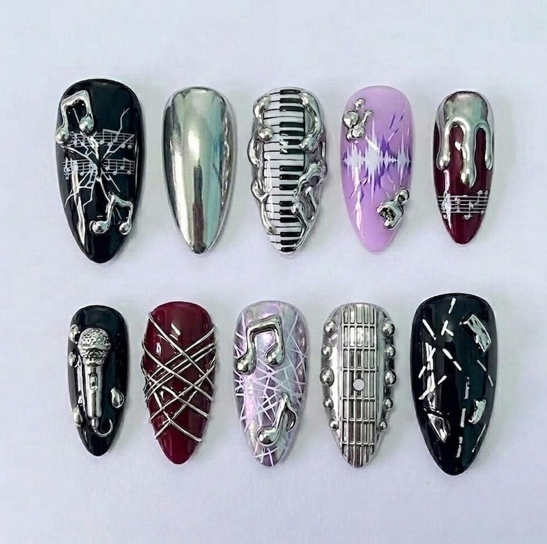 Dark Metallic Rockstar Press On Nails